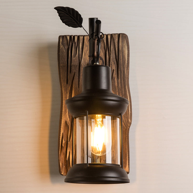 Kreativer Branchmodellierung Wandleuchte transparenter Glasschatten Industriestil Retro Wandleuchte in Schwarz