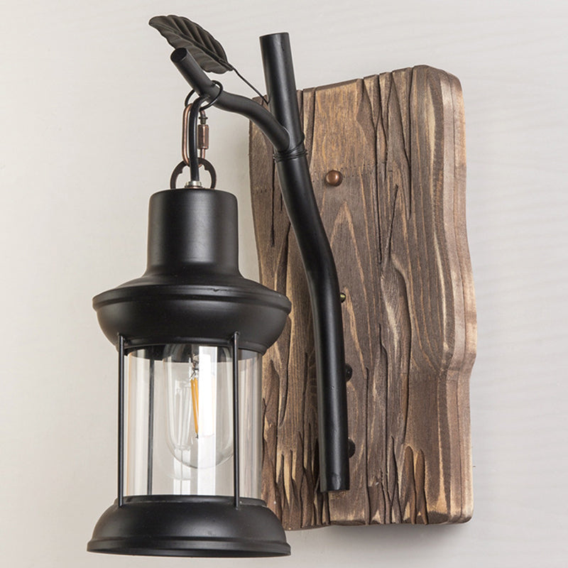 Kreativer Branchmodellierung Wandleuchte transparenter Glasschatten Industriestil Retro Wandleuchte in Schwarz