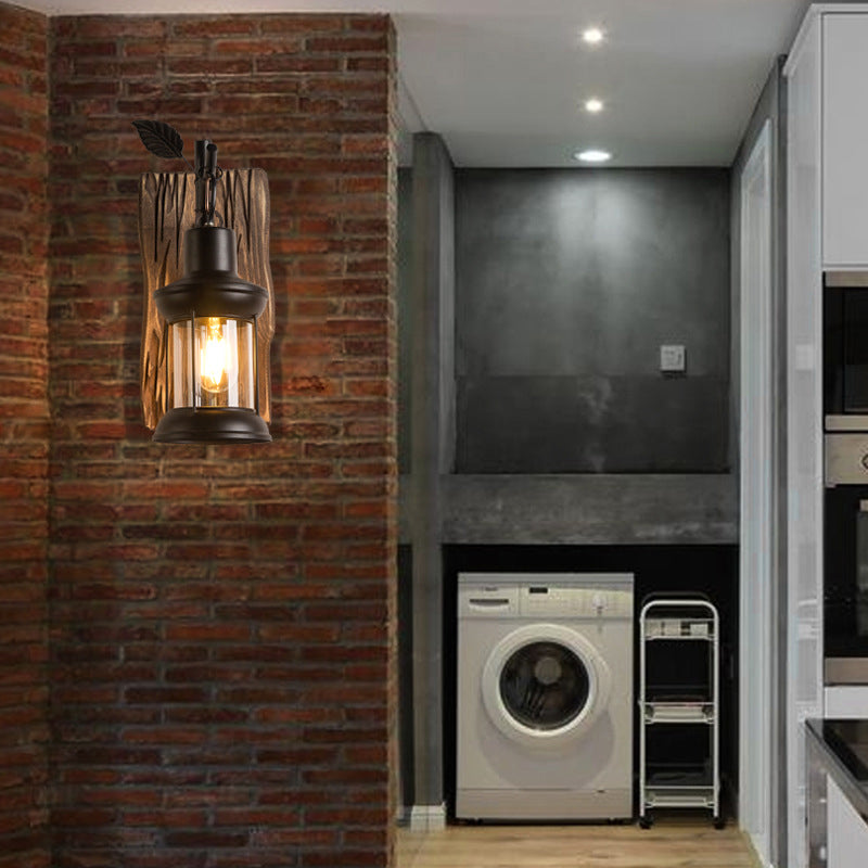 Kreativer Branchmodellierung Wandleuchte transparenter Glasschatten Industriestil Retro Wandleuchte in Schwarz