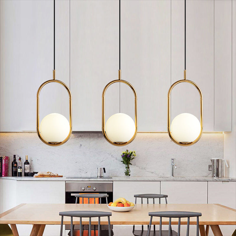 Lampada a sospensione di anello in metallo Ellisse Minimalista moderno Minimalista Light a sospensione a sospensione in vetro bianco