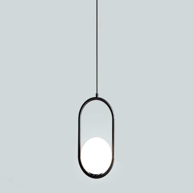 Lampada a sospensione di anello in metallo Ellisse Minimalista moderno Minimalista Light a sospensione a sospensione in vetro bianco