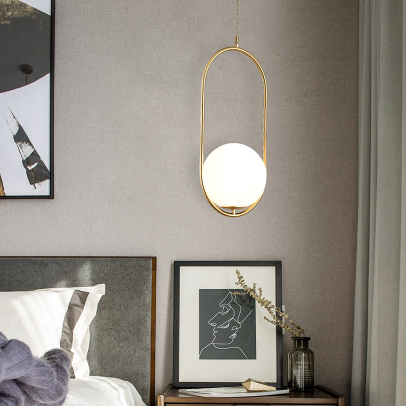 Lampada a sospensione di anello in metallo Ellisse Minimalista moderno Minimalista Light a sospensione a sospensione in vetro bianco