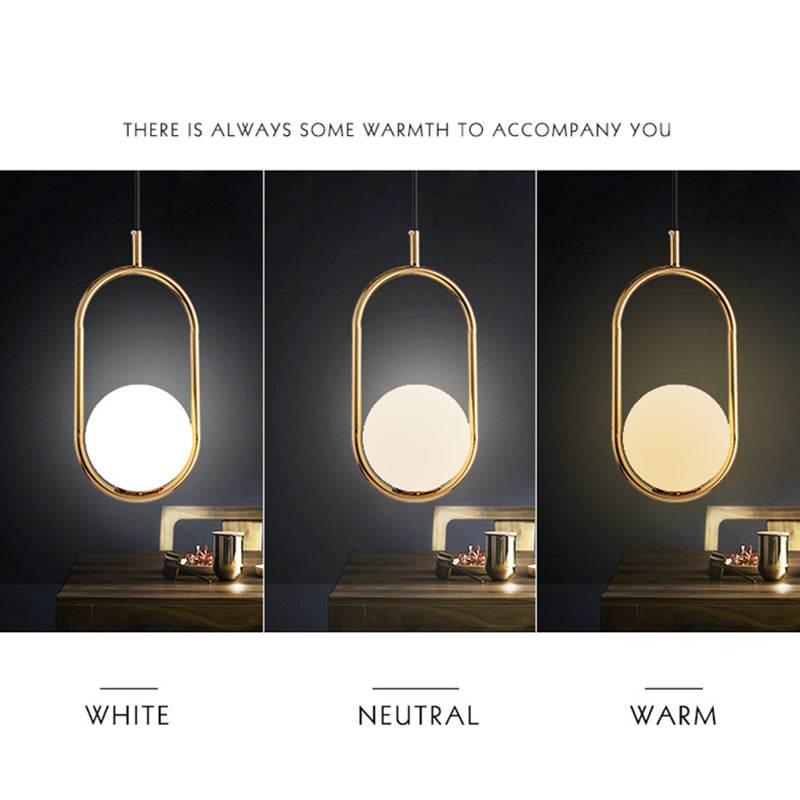 Lampada a sospensione di anello in metallo Ellisse Minimalista moderno Minimalista Light a sospensione a sospensione in vetro bianco