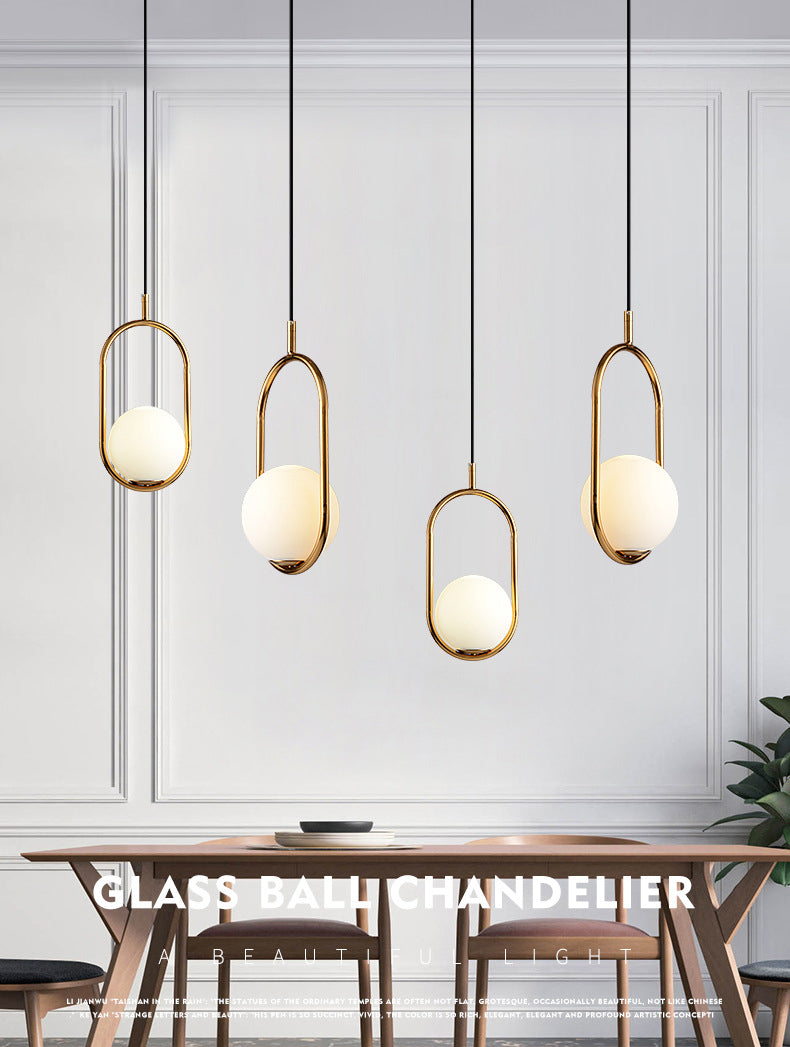 Lampada a sospensione di anello in metallo Ellisse Minimalista moderno Minimalista Light a sospensione a sospensione in vetro bianco