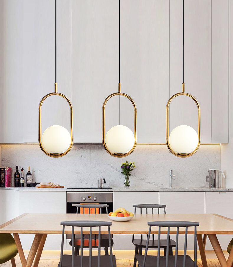 Lampada a sospensione di anello in metallo Ellisse Minimalista moderno Minimalista Light a sospensione a sospensione in vetro bianco