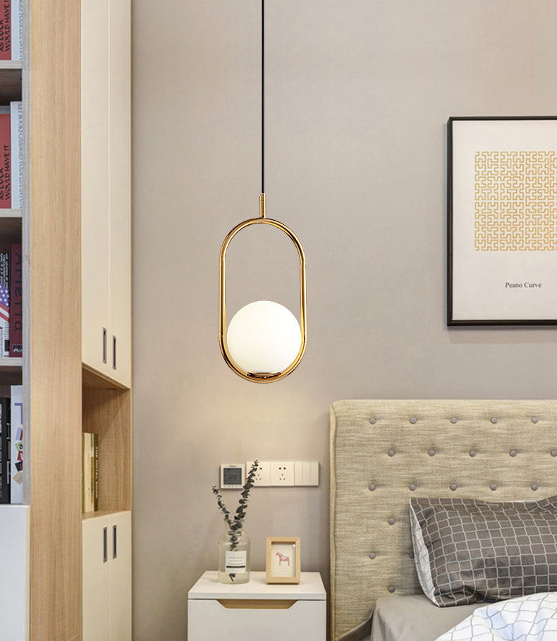 Lampada a sospensione di anello in metallo Ellisse Minimalista moderno Minimalista Light a sospensione a sospensione in vetro bianco