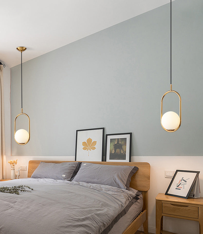 Lampada a sospensione di anello in metallo Ellisse Minimalista moderno Minimalista Light a sospensione a sospensione in vetro bianco