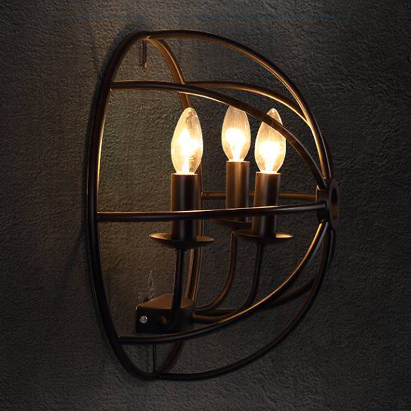 2-Lights Candlestick Shaped Industrial Style Wall Sconce Black Wrought Iron Open Bulb Wall Mount Light in Black