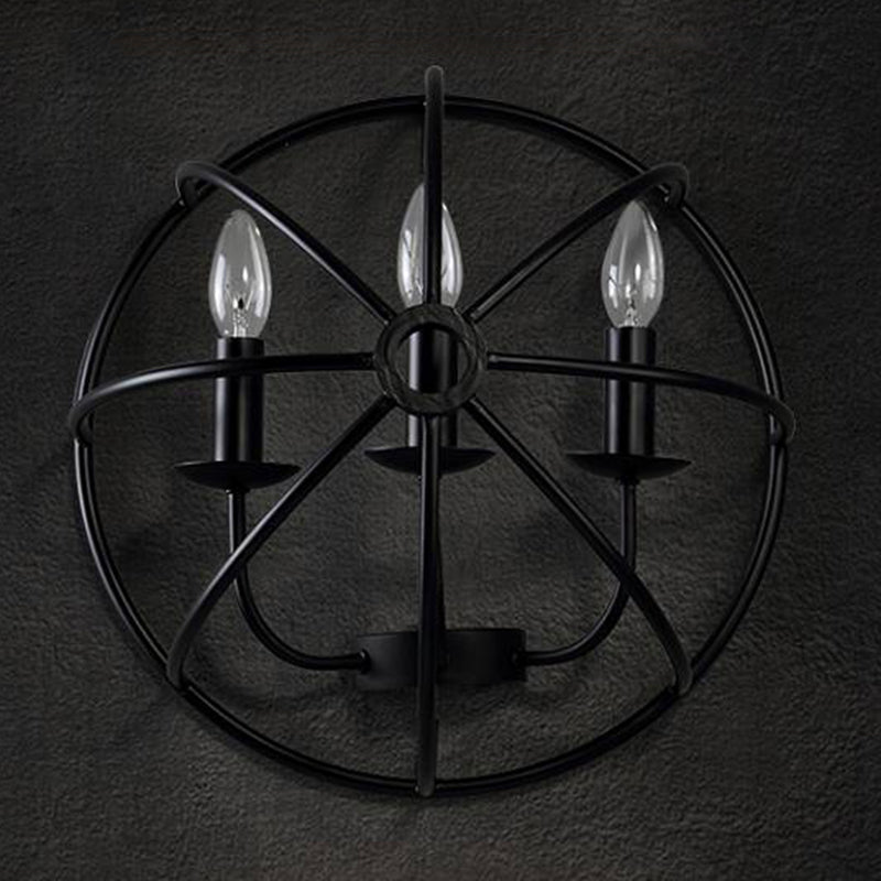 2-Lights Candlestick Shaped Industrial Style Wall Sconce Black Wrought Iron Open Bulb Wall Mount Light in Black