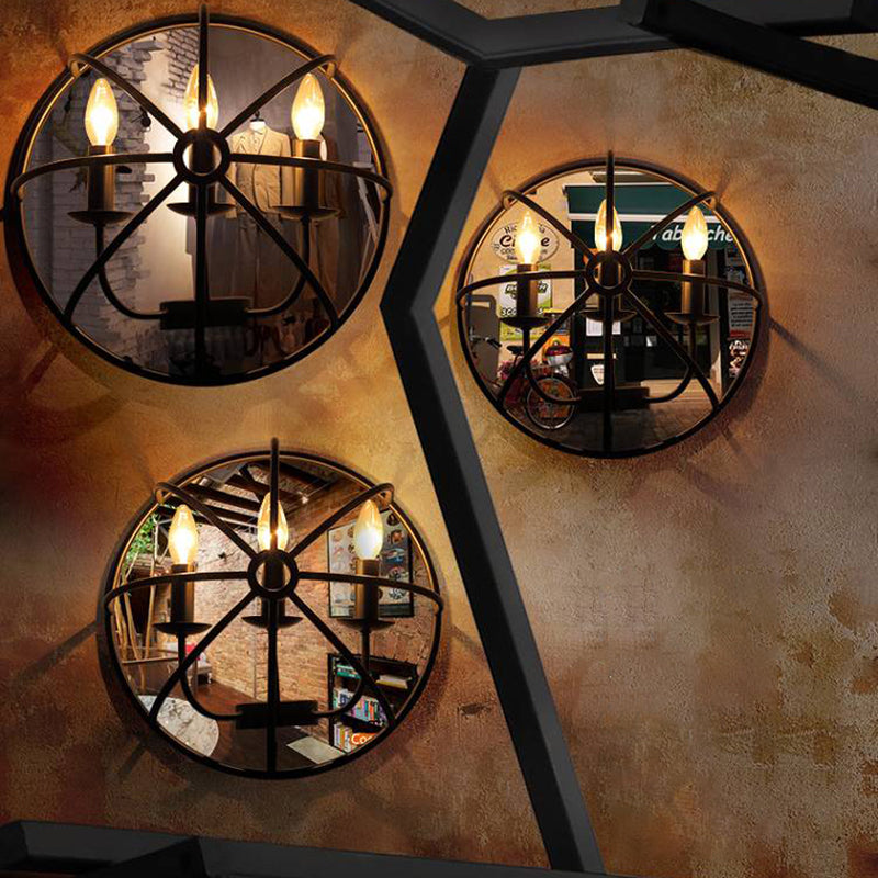 2-Lights Candlestick Shaped Industrial Style Wall Sconce Black Wrought Iron Open Bulb Wall Mount Light in Black