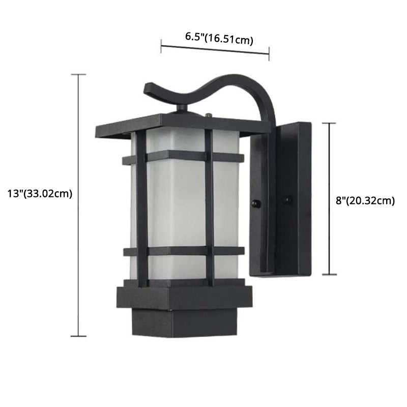 Black Retro Metallic Wall Sconce with Gooseneck Arm Rectangle Milk White Shade Waterproof Wall Lamp