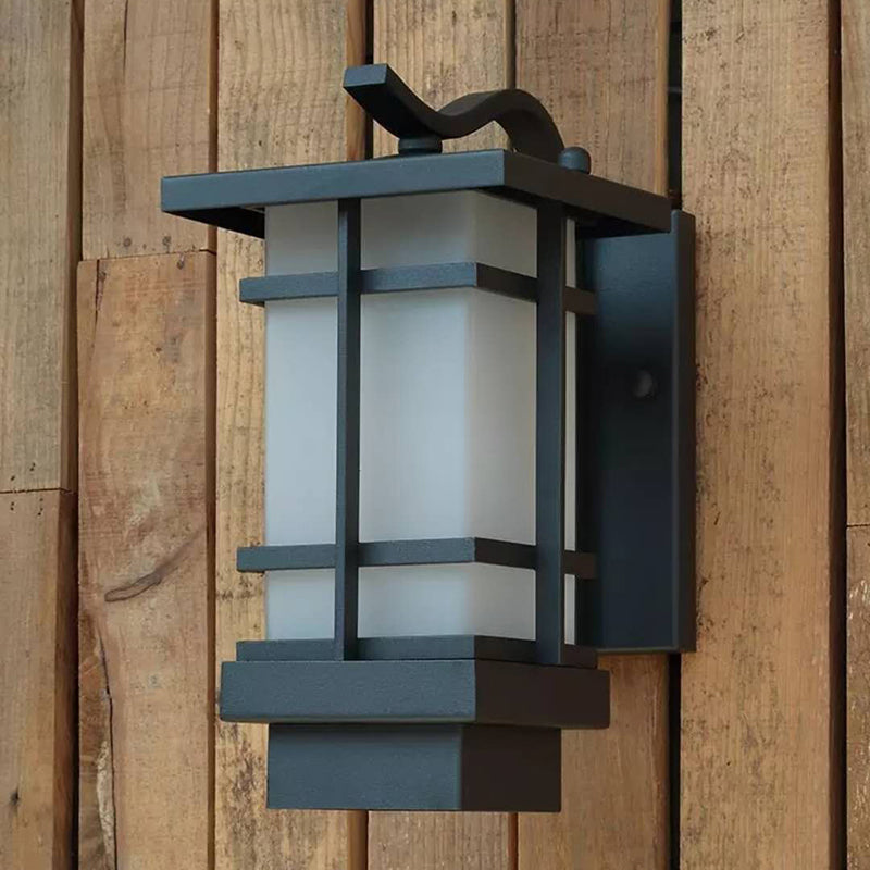 Black Retro Metallic Wall Sconce with Gooseneck Arm Rectangle Milk White Shade Waterproof Wall Lamp