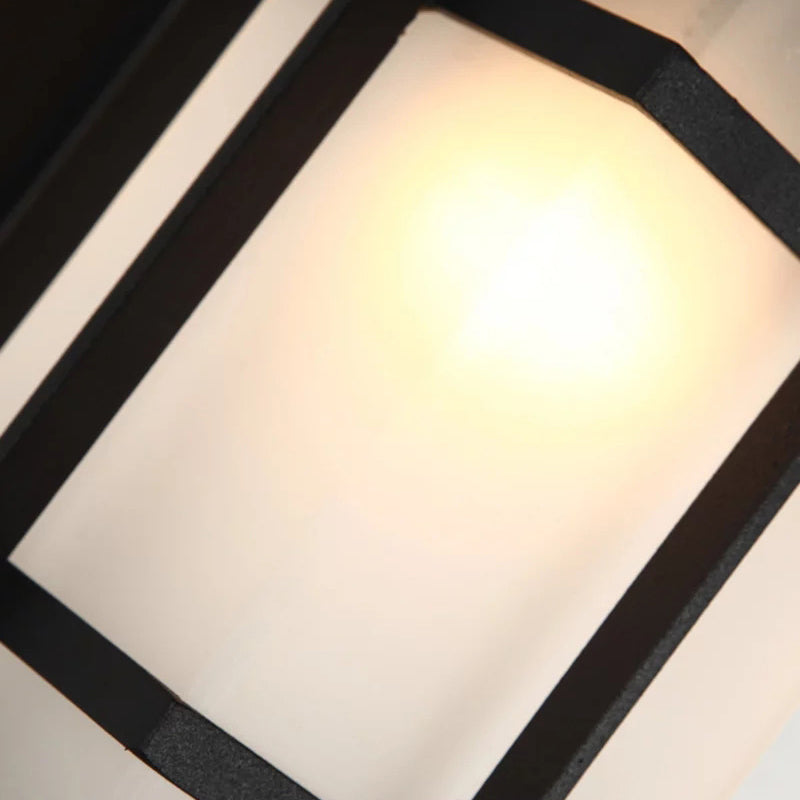 Black Retro Metallic Wall Sconce with Gooseneck Arm Rectangle Milk White Shade Waterproof Wall Lamp