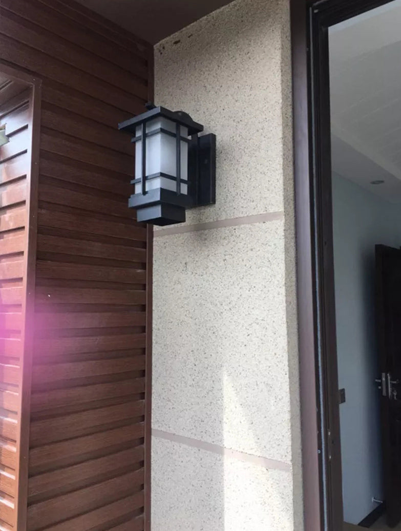 Black Retro Metallic Wall Sconce with Gooseneck Arm Rectangle Milk White Shade Waterproof Wall Lamp