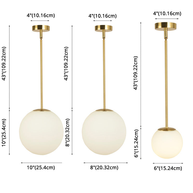 Mid-Century Design Globe Hanging Lamp Opal Frosted Glass Shade 1 Light Pendant Light