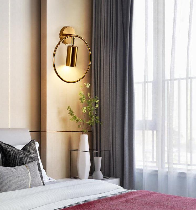 Modern Style Simplicity Wall Sconce Metal Ring Design Single Bulb Bedside Light