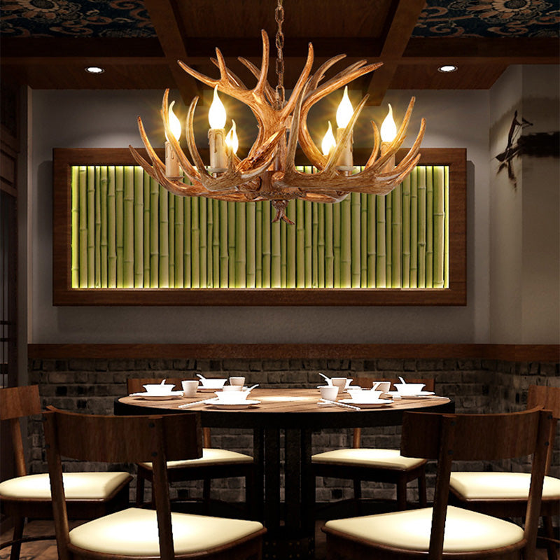 Deer Antler Chandelier Light Fixture Rustic Vintage Plastic Pendant Lighting for Restaurant