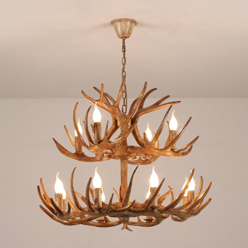Deer Antler Chandelier Light Fixture Rustic Vintage Plastic Pendant Lighting for Restaurant