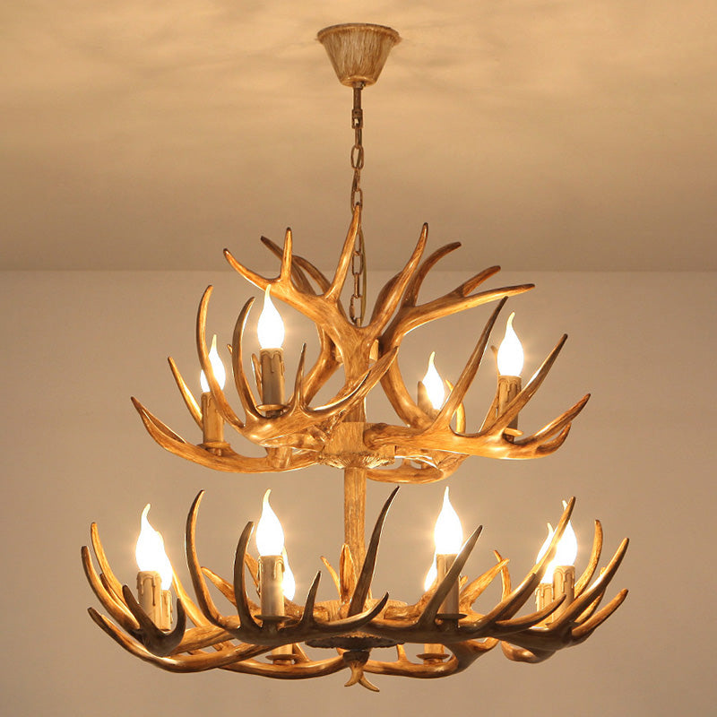 Deer Antler Chandelier Light Fixture Rustic Vintage Plastic Pendant Lighting for Restaurant