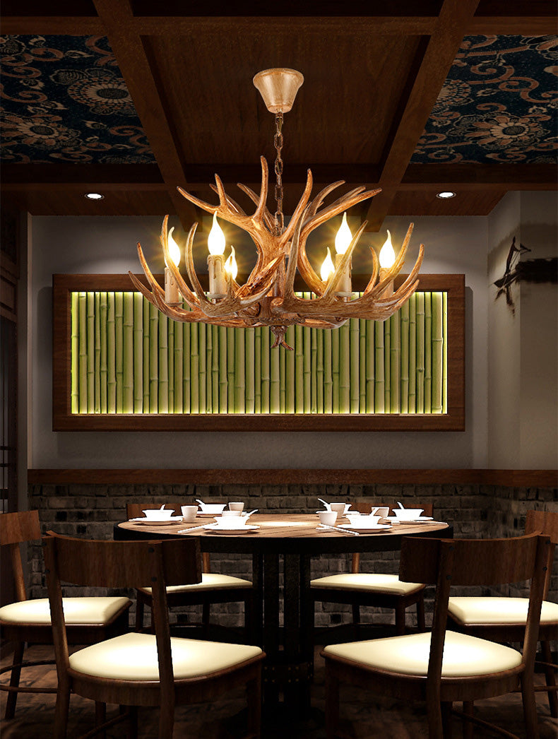 Deer Antler Chandelier Light Fixture Rustic Vintage Plastic Pendant Lighting for Restaurant