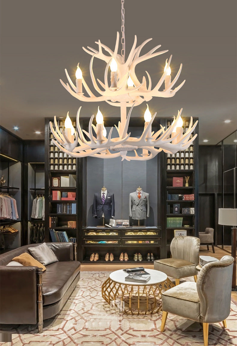 Deer Antler Chandelier Light Fixture Rustic Vintage Plastic Pendant Lighting for Restaurant