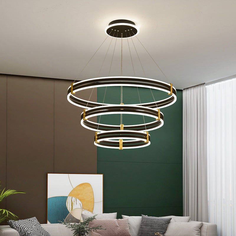 Postmodern Simplicity Round Ceiling Chandelier Acrylic Hanging Light with Hanging Cord for Living Room