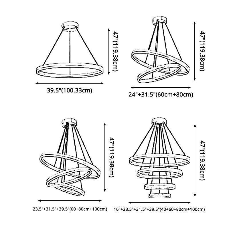 Moderne ring kroonluchter acryl hanger plafondlampen met verstelbaar hangsnoer voor woonkamer