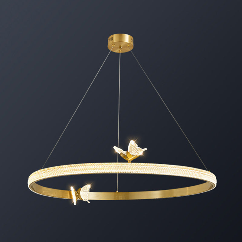 Ultra-modern Round Hanging Chandelier Acrylic Suspension Lighting with Hanging Cord for Living Room
