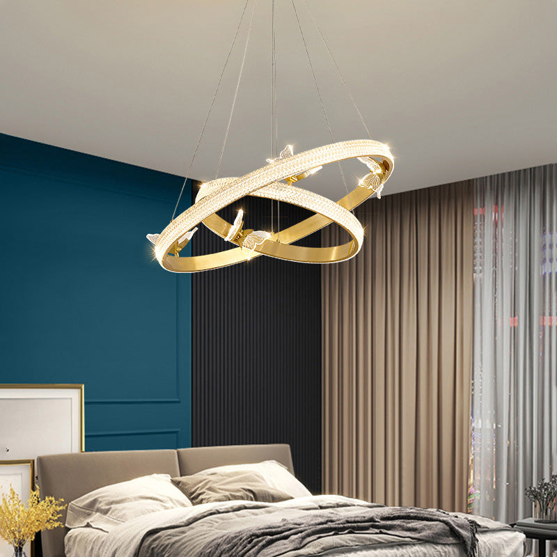 Ultra-modern Round Hanging Chandelier Acrylic Suspension Lighting with Hanging Cord for Living Room