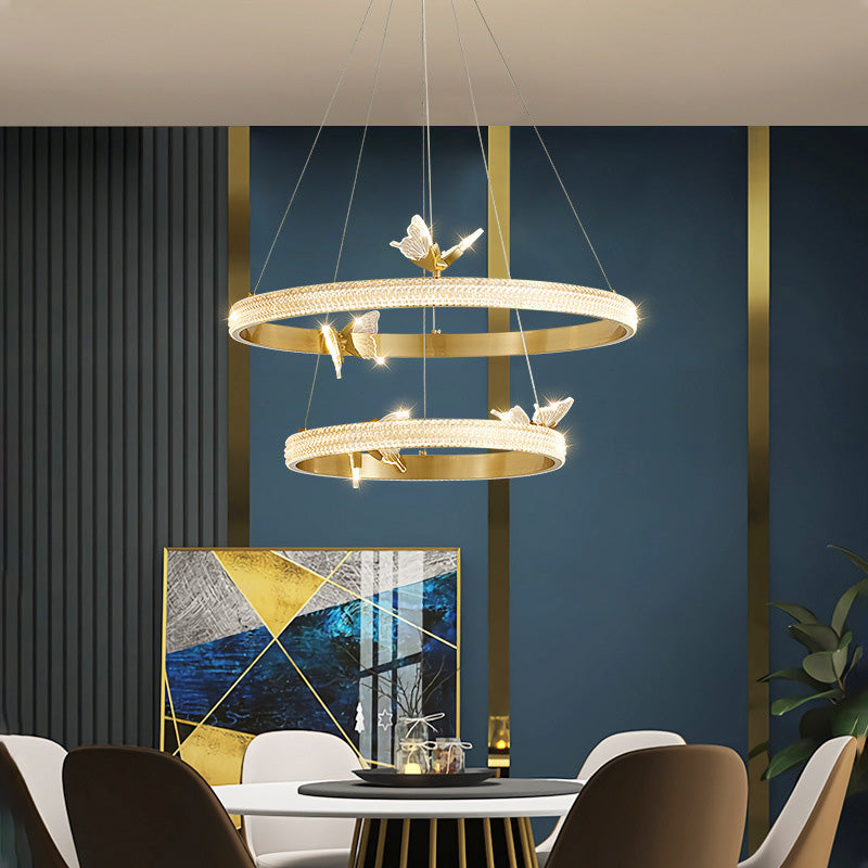 Ultra-modern Round Hanging Chandelier Acrylic Suspension Lighting with Hanging Cord for Living Room