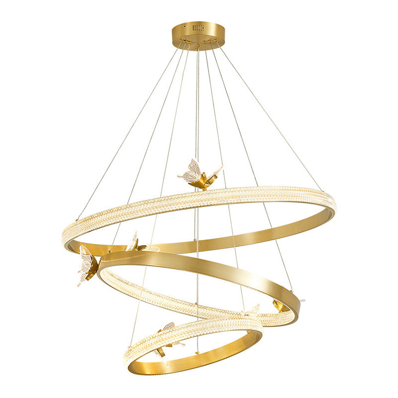 Ultra-modern Round Hanging Chandelier Acrylic Suspension Lighting with Hanging Cord for Living Room