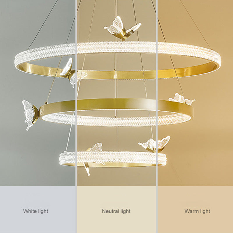 Ultra-modern Round Hanging Chandelier Acrylic Suspension Lighting with Hanging Cord for Living Room