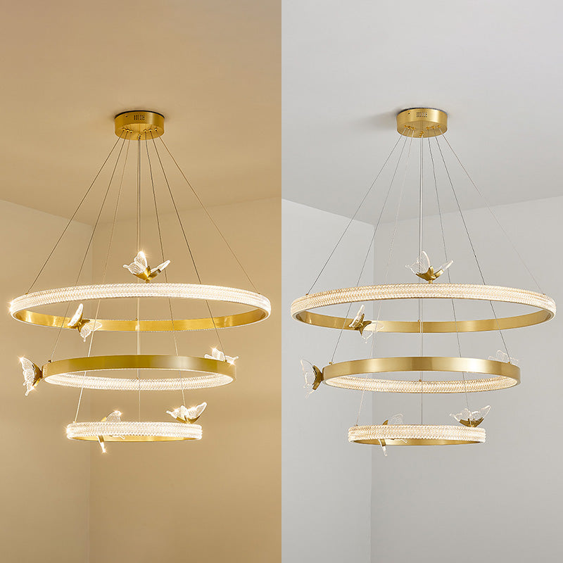 Ultra-modern Round Hanging Chandelier Acrylic Suspension Lighting with Hanging Cord for Living Room