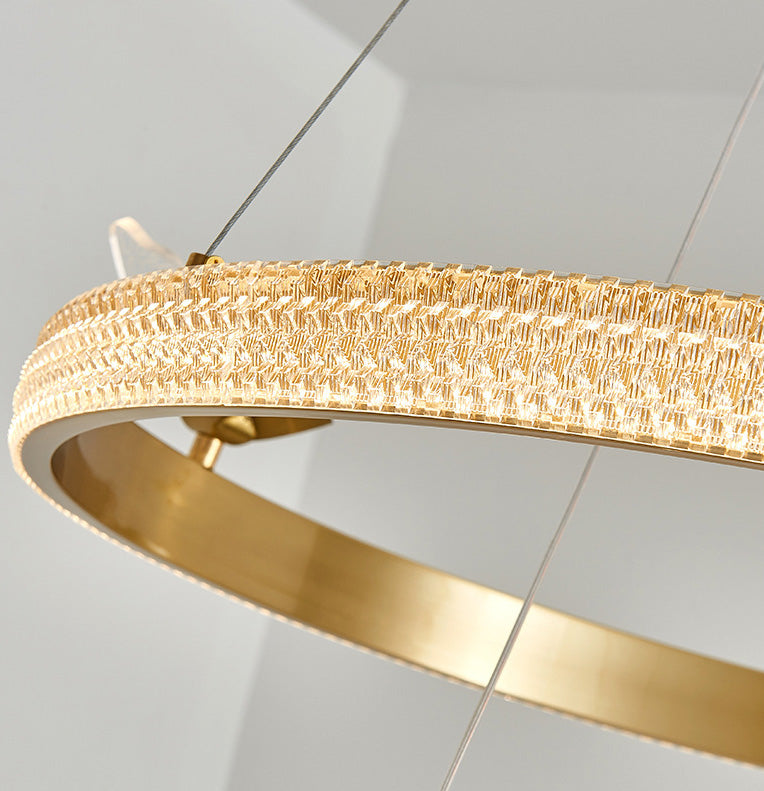 Ultra-modern Round Hanging Chandelier Acrylic Suspension Lighting with Hanging Cord for Living Room