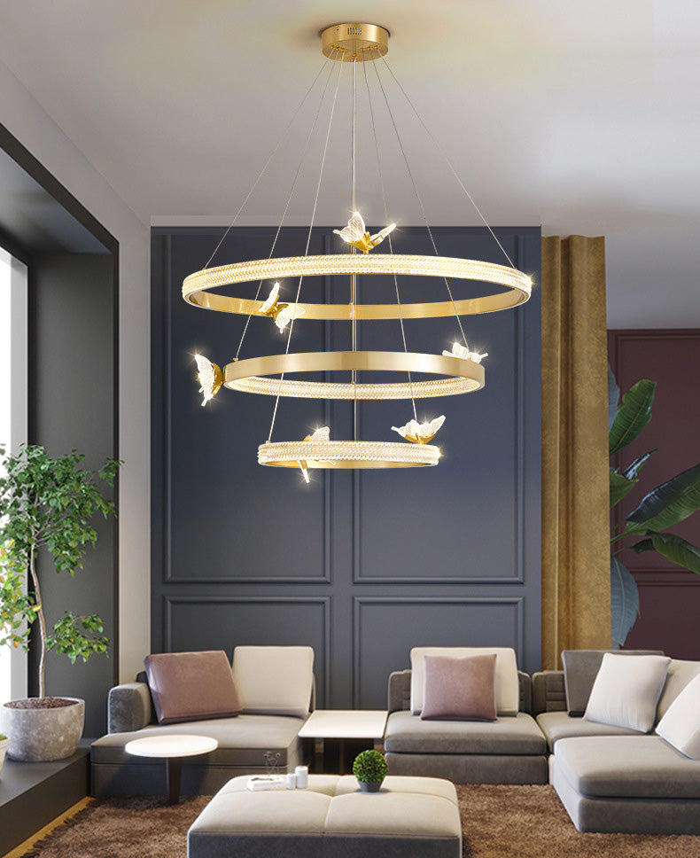 Ultra-modern Round Hanging Chandelier Acrylic Suspension Lighting with Hanging Cord for Living Room