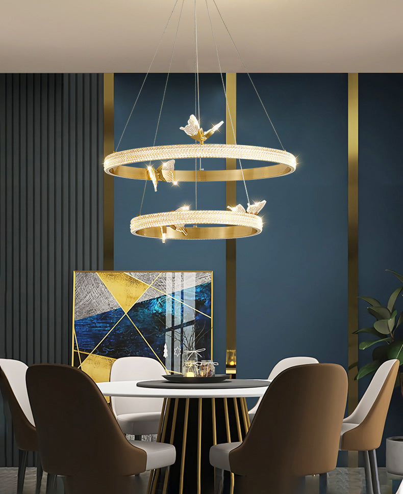 Ultra-modern Round Hanging Chandelier Acrylic Suspension Lighting with Hanging Cord for Living Room