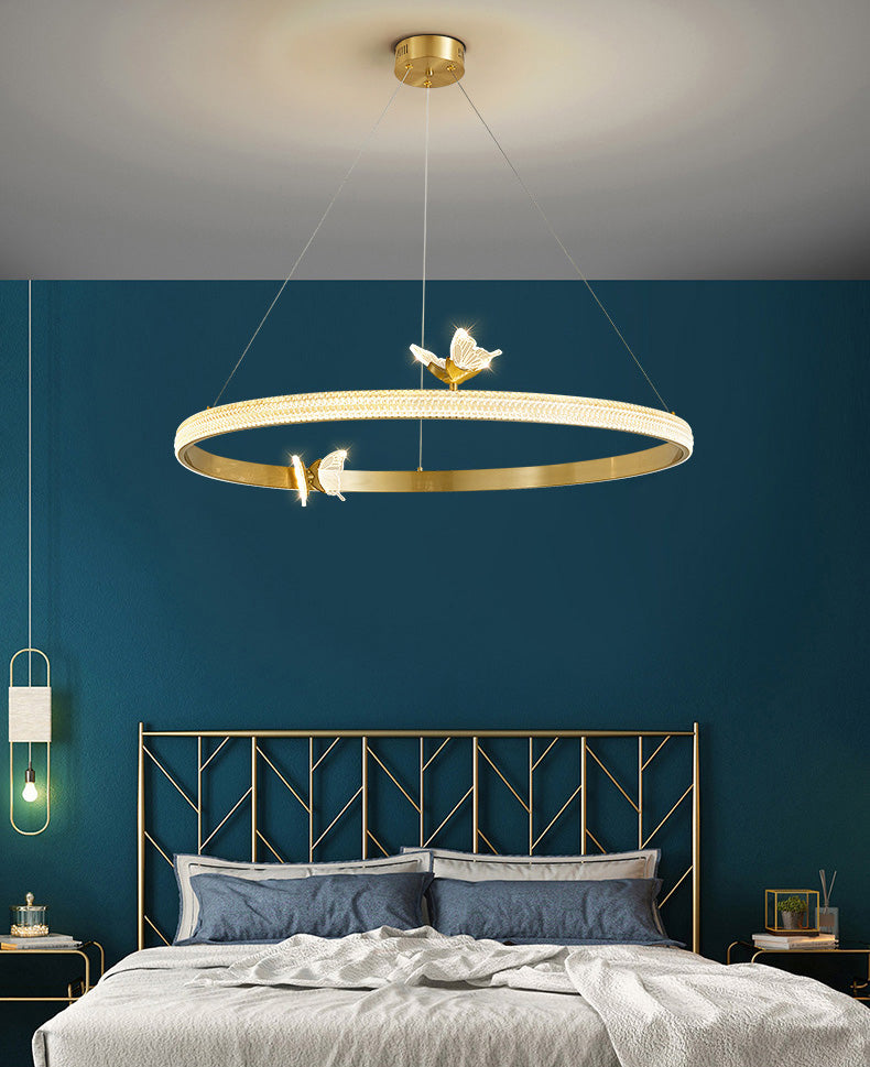 Ultra-modern Round Hanging Chandelier Acrylic Suspension Lighting with Hanging Cord for Living Room