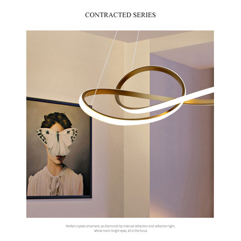 Modern Spiral Chandelier Light Fixtures Metallic Hanging Light Kit for Restaurant