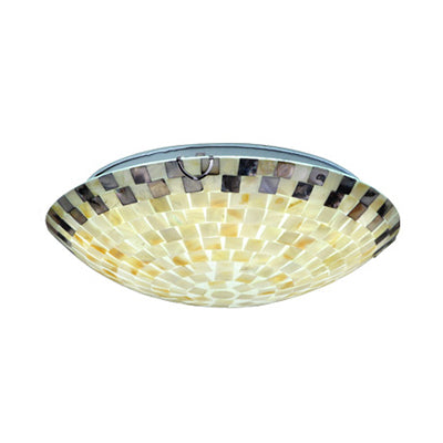 Beige Bowl Ceiling Light Vintage Mosaic Glass 1 Bulb 12"/16"/19.5" Wide Flush Mount Ceiling Light for Dining Room