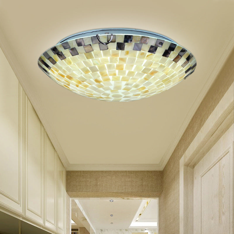 Beige Bowl Ceiling Light Vintage Mosaic Glass 1 Bulb 12"/16"/19.5" Wide Flush Mount Ceiling Light for Dining Room