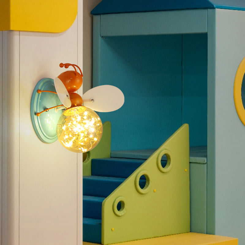 Creative Cartoon Style Bee Shaped Wall Sconce Glass 1 Light Sconces for Bedroom