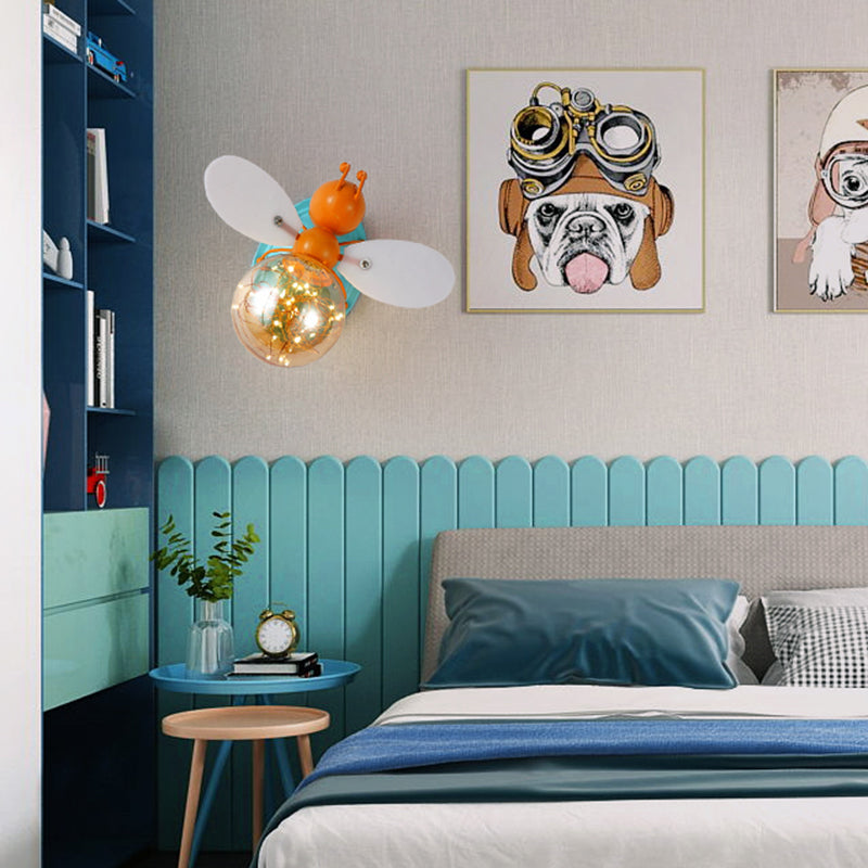 Creative Cartoon Style Bee Shaped Wall Sconce Glass 1 Light Sconces for Bedroom