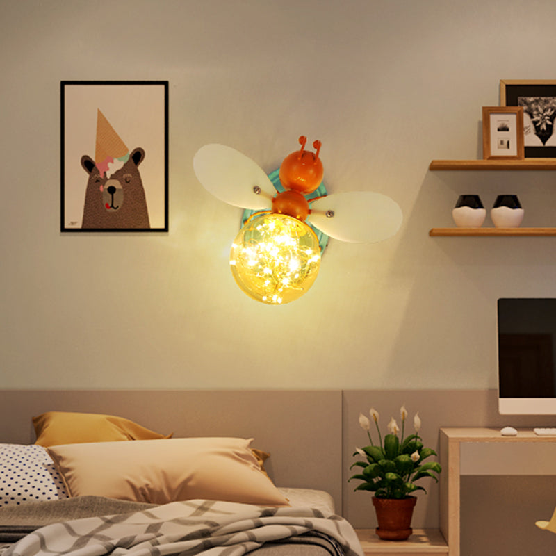 Creative Cartoon Style Bee Shaped Wall Sconce Glass 1 Light Sconces for Bedroom