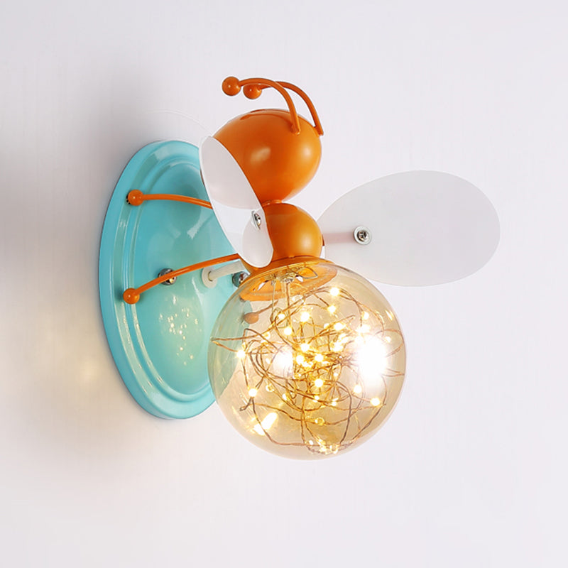 Creative Cartoon Style Bee Shaped Wall Sconce Glass 1 Light Sconces for Bedroom