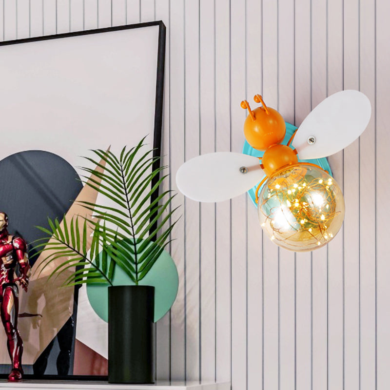 Creative Cartoon Style Bee Shaped Wall Sconce Glass 1 Light Sconces for Bedroom