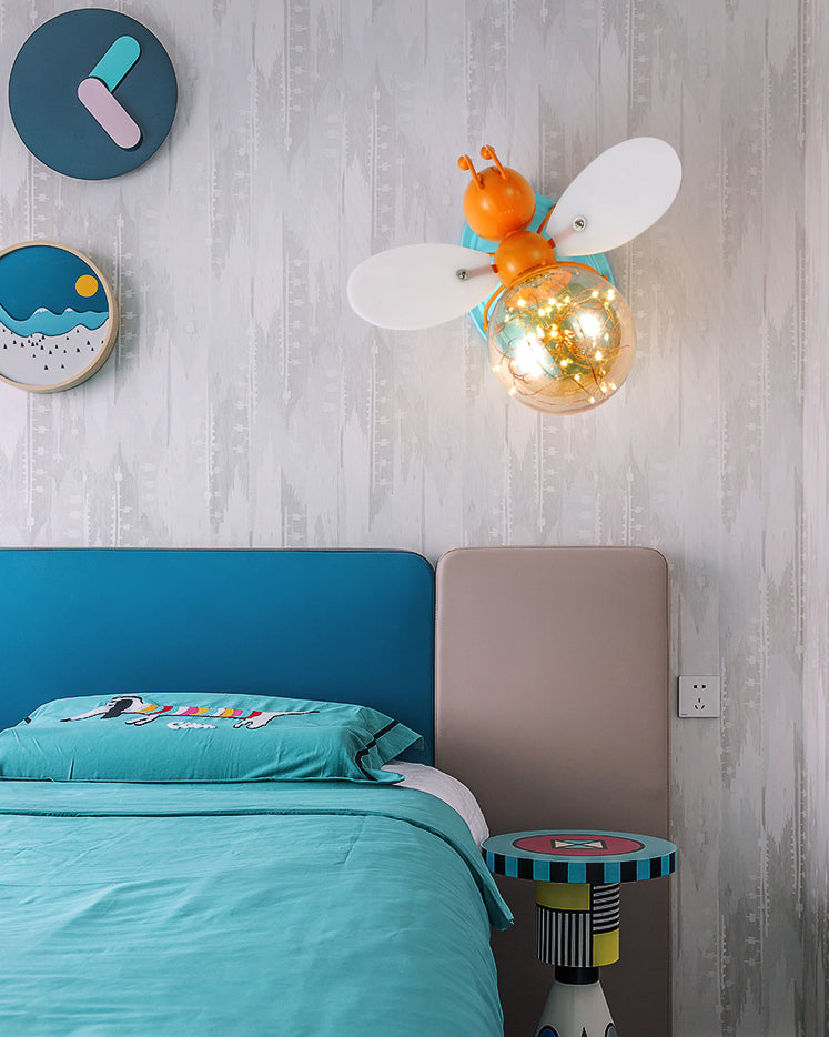Creative Cartoon Style Bee Shaped Wall Sconce Glass 1 Light Sconces for Bedroom