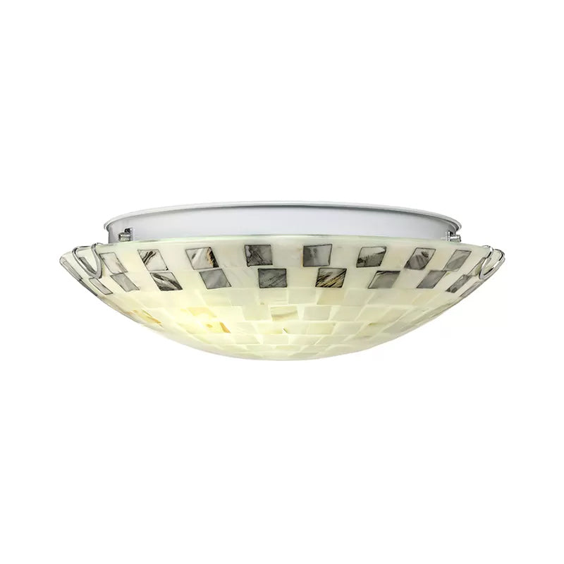 Beige bowl Ciling Light Vintage Mosaic Glass 1 bombilla 12 "/16" /19,5 " Luz de techo de montaje a ras anchas para comedor