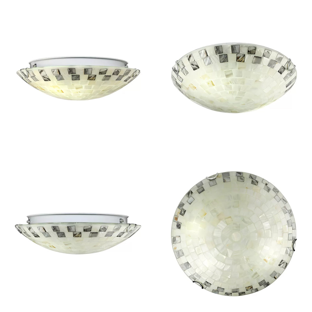 Beige Bowl Ceiling Light Vintage Mosaic Glass 1 Bulb 12"/16"/19.5" Wide Flush Mount Ceiling Light for Dining Room