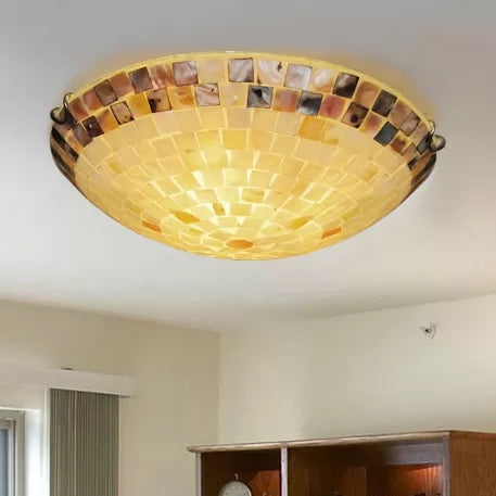 Beige bowl Ciling Light Vintage Mosaic Glass 1 bombilla 12 "/16" /19,5 " Luz de techo de montaje a ras anchas para comedor