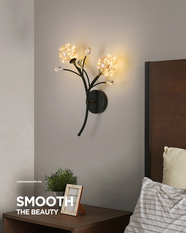 Apliques de pared de pared de doble flores de estilo creativo de metal 2 luces de metal 2 luces